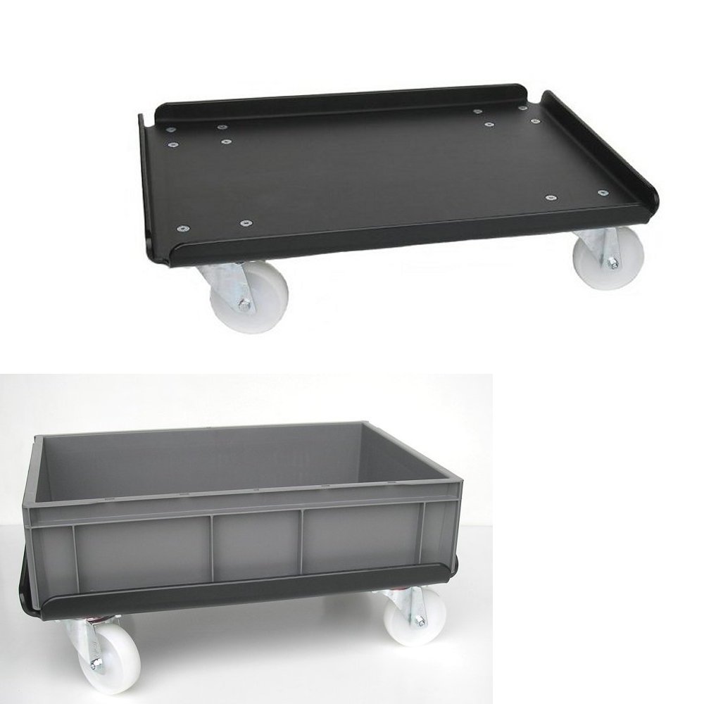 Dolley 600 x 400mm Stacking Boxes, Stainless Steel Castors, Black