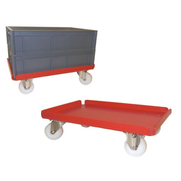 Dolley 600 x 400mm Stacking Trays, Stainless Steel Castors, Red