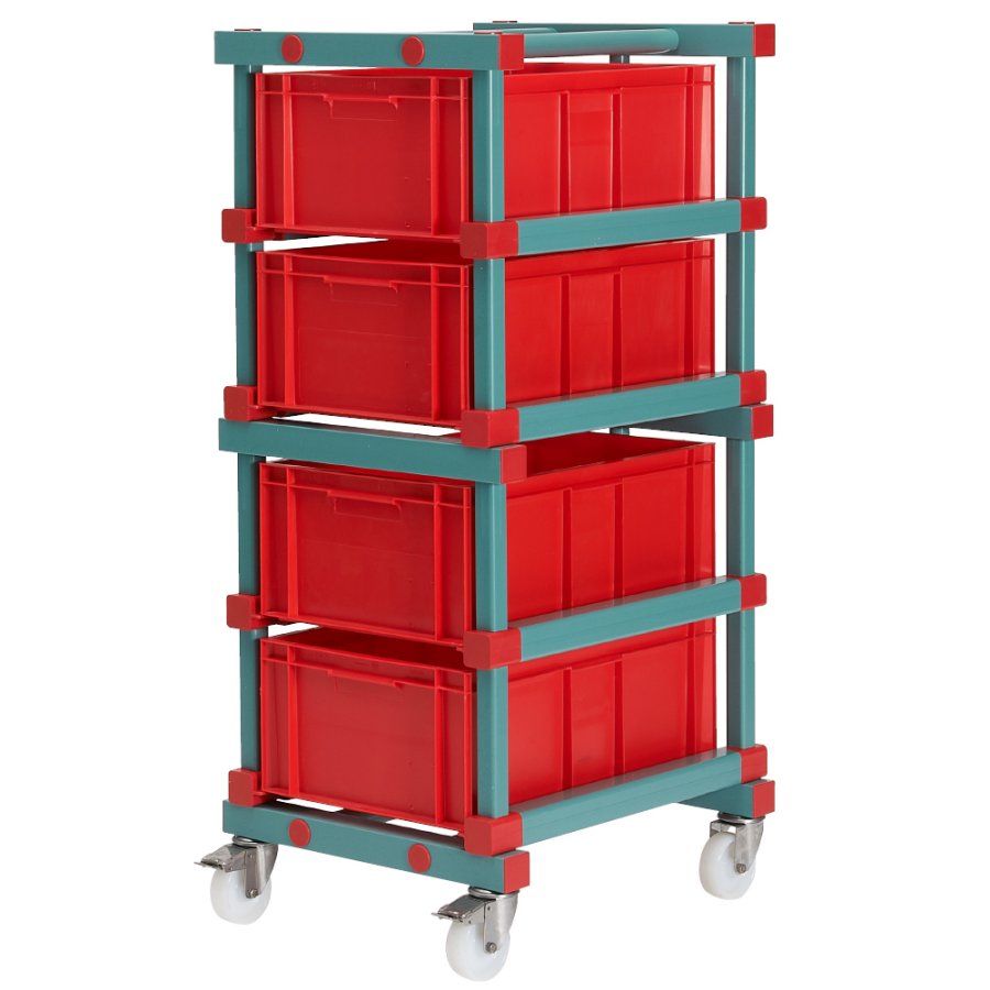 Euro Container Trolley 4 tier mobile, 540 x 660 x 1390mm - Rea Plasrack